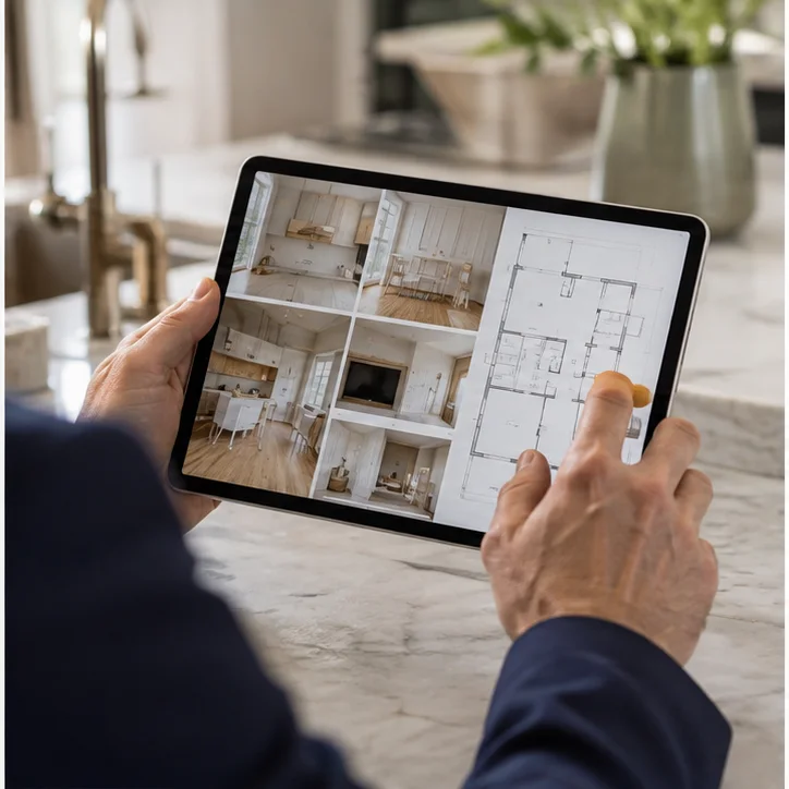 Property manager reviewing project details on a tablet
