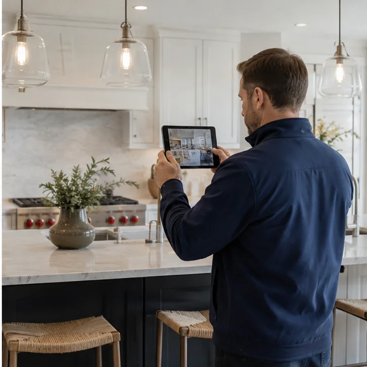 Property professional inspecting a completed home project