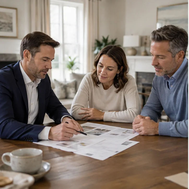 Property owners reviewing a service quote